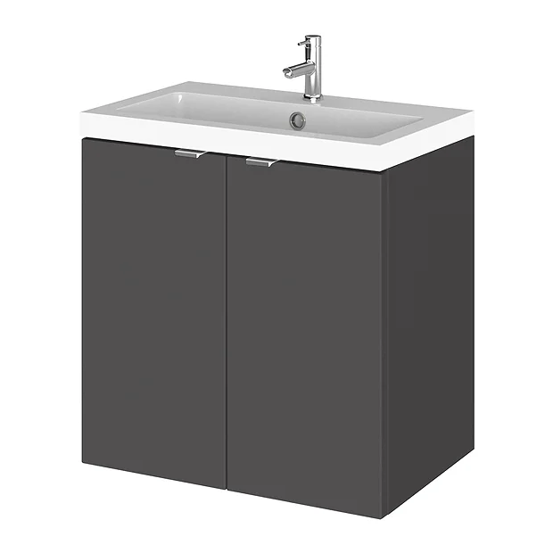 Hudson Reed Fusion 500mm Gloss Grey Full Depth Wall Hung 2-Door Unit & Basin 4 Hudson Reed Fusion 500mm Gloss Grey Full Depth Wall Hung 2-Door Unit & Basin - Image 2