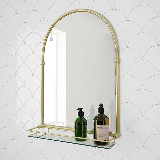 Chatsworth Traditional 700 X 490mm Arched Mirror With Glass Shelf - Brushed Brass 4 Chatsworth Traditional 700 X 490mm Arched Mirror With Glass Shelf - Brushed Brass - Image 2