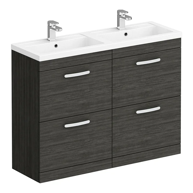 Brooklyn 1205mm Black Double Basin 4 Drawer Vanity Unit 4 Brooklyn 1205mm Black Double Basin 4 Drawer Vanity Unit - Image 2