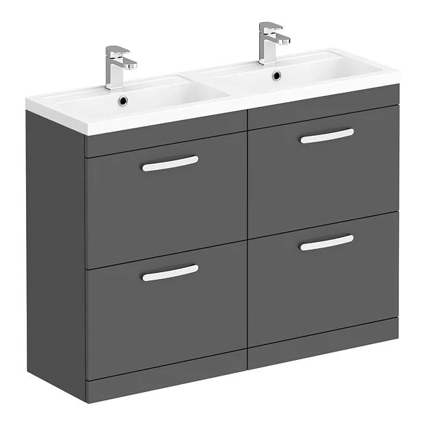 Brooklyn 1205mm Gloss Grey Double Basin 4 Drawer Vanity Unit 4 Brooklyn 1205mm Gloss Grey Double Basin 4 Drawer Vanity Unit - Image 2