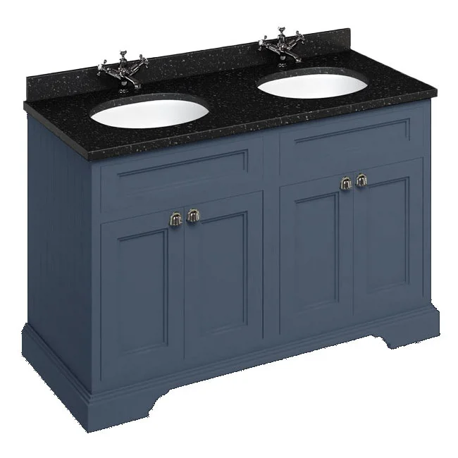 Burlington 130 4-Door Vanity Unit & Minerva Black Granite Worktop With Double Basin - Blue 3 Burlington 130 4-Door Vanity Unit & Minerva Black Granite Worktop With Double Basin - Blue
