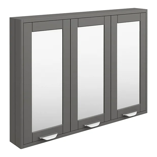 Keswick Grey 900mm Traditional Wall Hung 3 Door Mirror Cabinet 4 Keswick Grey 900mm Traditional Wall Hung 3 Door Mirror Cabinet - Image 2