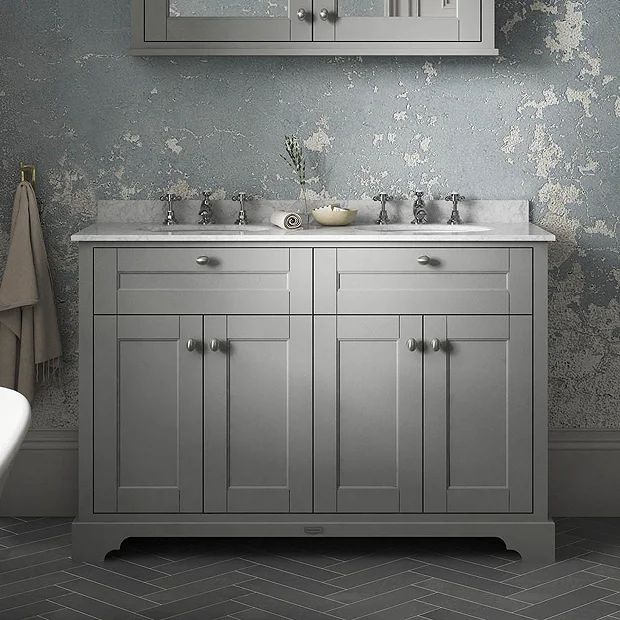 Old London 1200mm Cabinet & Double Bowl Grey Marble Top - Storm Grey 5 Old London 1200mm Cabinet & Double Bowl Grey Marble Top - Storm Grey - Image 3