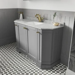 Old London Storm Grey Art Deco 1000mm Angled Cabinet With Grey Marble Basin Top