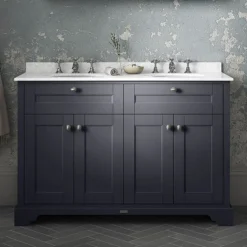 Old London 1200mm Cabinet & Double Bowl White Marble Top - Twilight Blue 7 Old London 1200mm Cabinet & Double Bowl White Marble Top - Twilight Blue -Bathroom Furniture lof364 d1