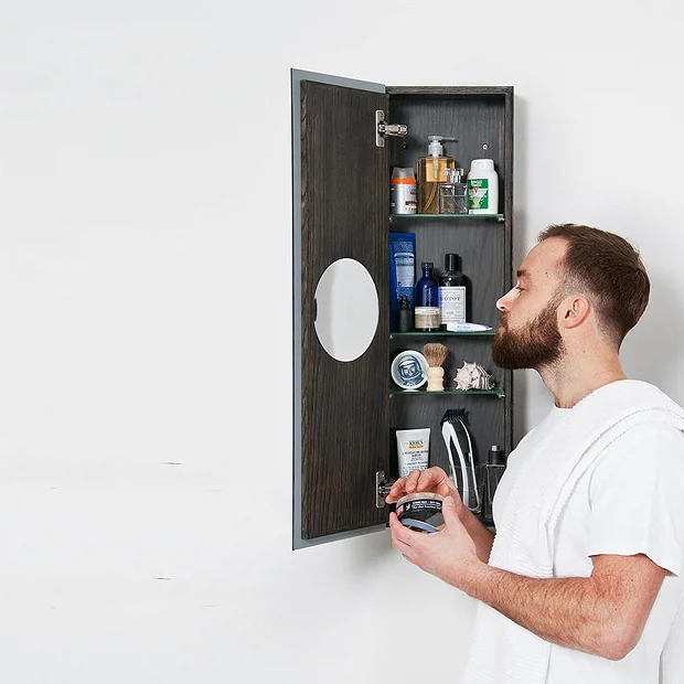 800mm Slimline Mirror Cabinet Dark Oak 3 800mm Slimline Mirror Cabinet Dark Oak