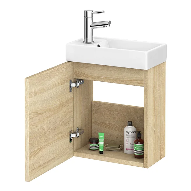 Milan W400 X D222mm Natural Oak Effect Compact Wall Hung Basin Unit 3 Milan W400 X D222mm Natural Oak Effect Compact Wall Hung Basin Unit