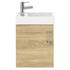Milan W400 X D222mm Natural Oak Effect Compact Wall Hung Basin Unit 9 Milan W400 X D222mm Natural Oak Effect Compact Wall Hung Basin Unit -Bathroom Furniture mil011 detail1