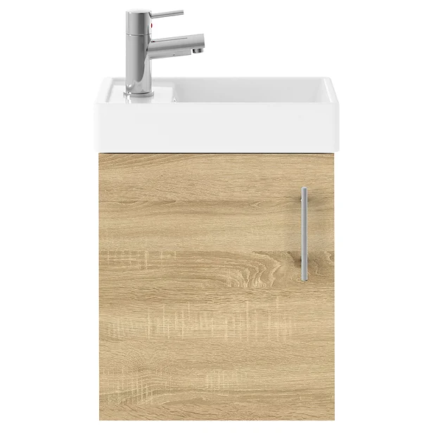 Milan W400 X D222mm Natural Oak Effect Compact Wall Hung Basin Unit 6 Milan W400 X D222mm Natural Oak Effect Compact Wall Hung Basin Unit - Image 4