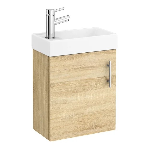 Milan W400 X D222mm Natural Oak Effect Compact Wall Hung Basin Unit 4 Milan W400 X D222mm Natural Oak Effect Compact Wall Hung Basin Unit - Image 2