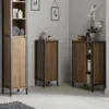 Milan Industrial Matt Black Framed Open Shelf Bathroom Storage Unit - Wood Effect -Bathroom Furniture mil352m d4