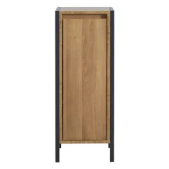 Milan Industrial Matt Black Framed 1-Door Bathroom Storage Unit - Wood Effect -Bathroom Furniture mil353md1