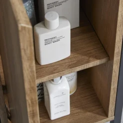 Milan Industrial Matt Black Framed 1-Door Bathroom Storage Unit - Wood Effect -Bathroom Furniture mil353md4