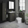Brooklyn Black Wall Hung Tall Storage Cabinet With Brushed Brass Handles -Bathroom Furniture mod662bb d1