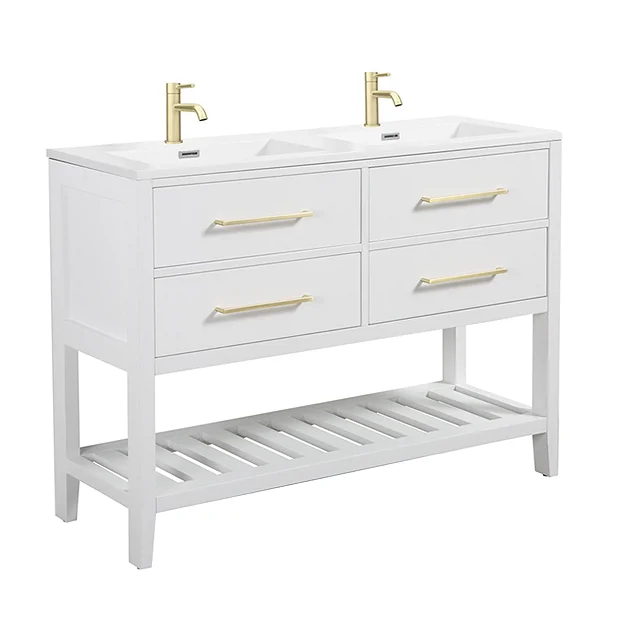 Montrose 1200mm White Double Basin Vanity Unit With Brushed Brass Handles And Slatted Shelf 4 Montrose 1200mm White Double Basin Vanity Unit With Brushed Brass Handles And Slatted Shelf - Image 2