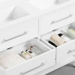 Montrose 1200mm White Double Basin Vanity Unit With Chrome Handles And Slatted Shelf