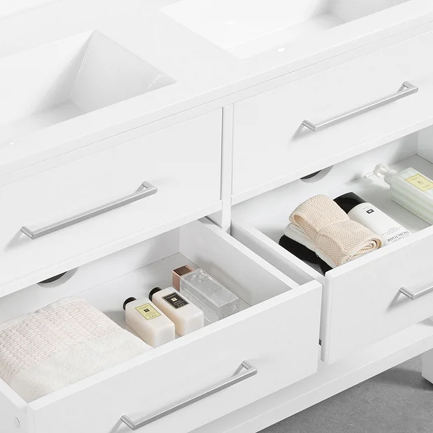 Montrose 1200mm White Double Basin Vanity Unit With Chrome Handles And Slatted Shelf 3 Montrose 1200mm White Double Basin Vanity Unit With Chrome Handles And Slatted Shelf