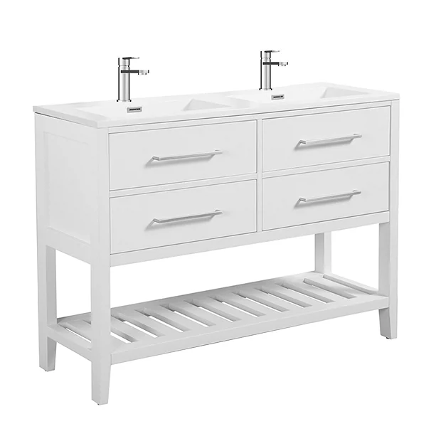 Montrose 1200mm White Double Basin Vanity Unit With Chrome Handles And Slatted Shelf 4 Montrose 1200mm White Double Basin Vanity Unit With Chrome Handles And Slatted Shelf - Image 2