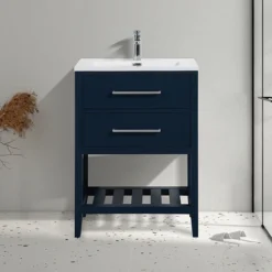 Montrose 610mm Indigo Blue Vanity Unit With Chrome Handles And Slatted Shelf