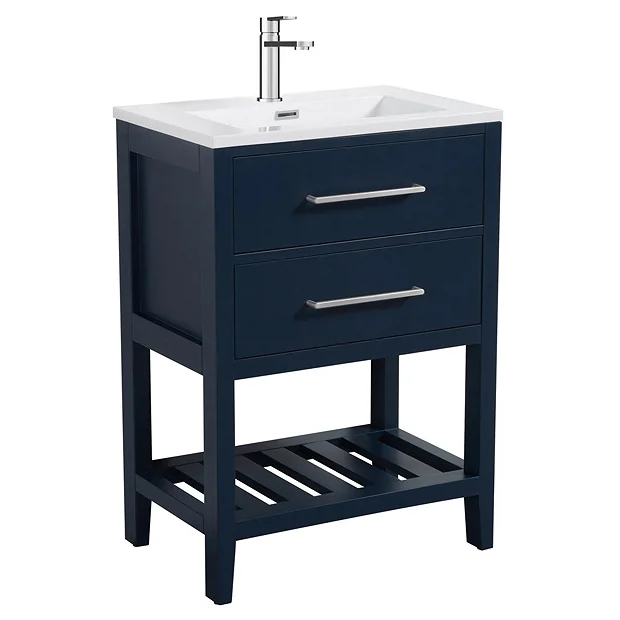 Montrose 610mm Indigo Blue Vanity Unit With Chrome Handles And Slatted Shelf 4 Montrose 610mm Indigo Blue Vanity Unit With Chrome Handles And Slatted Shelf - Image 2