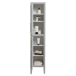 Montrose Dove Grey Tall Storage Unit With Brushed Brass Handles