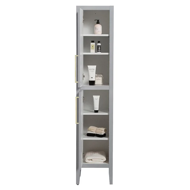 Montrose Dove Grey Tall Storage Unit With Brushed Brass Handles 3 Montrose Dove Grey Tall Storage Unit With Brushed Brass Handles