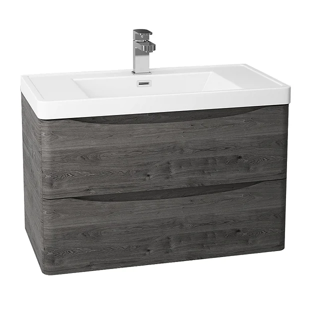Monza Graphite Oak 750mm Wide Wall Mounted Vanity Unit 3 Monza Graphite Oak 750mm Wide Wall Mounted Vanity Unit