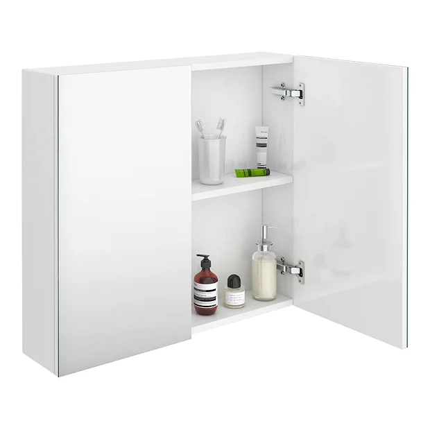 Brooklyn 800mm Gloss White Bathroom Mirror Cabinet - 2 Door 3 Brooklyn 800mm Gloss White Bathroom Mirror Cabinet - 2 Door
