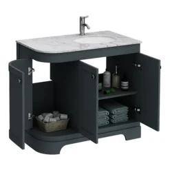 Period Bathroom Co. 920mm RH Offset Vanity Unit With White Marble Basin Top - Dark Grey