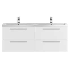 Hudson Reed 1440mm Gloss White Quartet Double Basin Vanity Unit