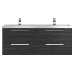 Hudson Reed 1440mm Black Woodgrain Quartet Double Basin Vanity Unit