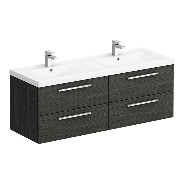 Hudson Reed 1440mm Black Woodgrain Quartet Double Basin Vanity Unit 4 Hudson Reed 1440mm Black Woodgrain Quartet Double Basin Vanity Unit - Image 2