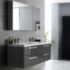 Hudson Reed 1350mm Gloss Grey 3 Door Mirror Cabinet