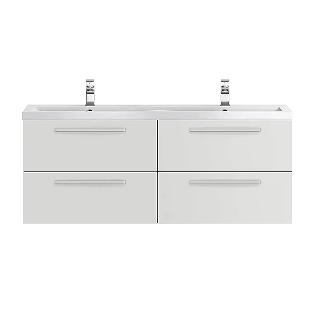 Hudson Reed 1440mm Gloss Grey Mist Quartet Double Basin Vanity Unit 3 Hudson Reed 1440mm Gloss Grey Mist Quartet Double Basin Vanity Unit