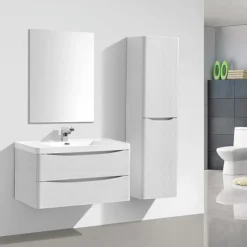 Monza White Ash 900mm Wide Wall Mounted Vanity Unit -Bathroom Furniture rondawhiteash900mmwallmountedvanityunitd2