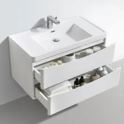 Monza White Ash 900mm Wide Wall Mounted Vanity Unit -Bathroom Furniture rondawhiteash900mmwidewallmountedvanityunitd2