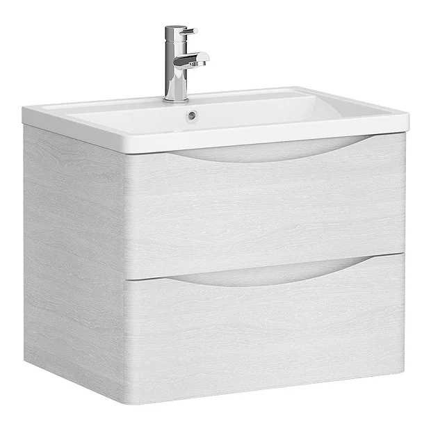 Monza White Ash 600mm Wide Wall Mounted Vanity Unit 4 Monza White Ash 600mm Wide Wall Mounted Vanity Unit - Image 2