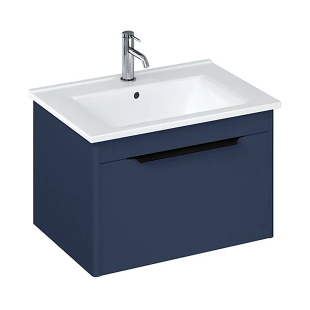 Britton Shoreditch 650mm Wall-Hung Single Drawer Vanity Unit With Black Handle - Matt Blue 4 Britton Shoreditch 650mm Wall-Hung Single Drawer Vanity Unit With Black Handle - Matt Blue - Image 2