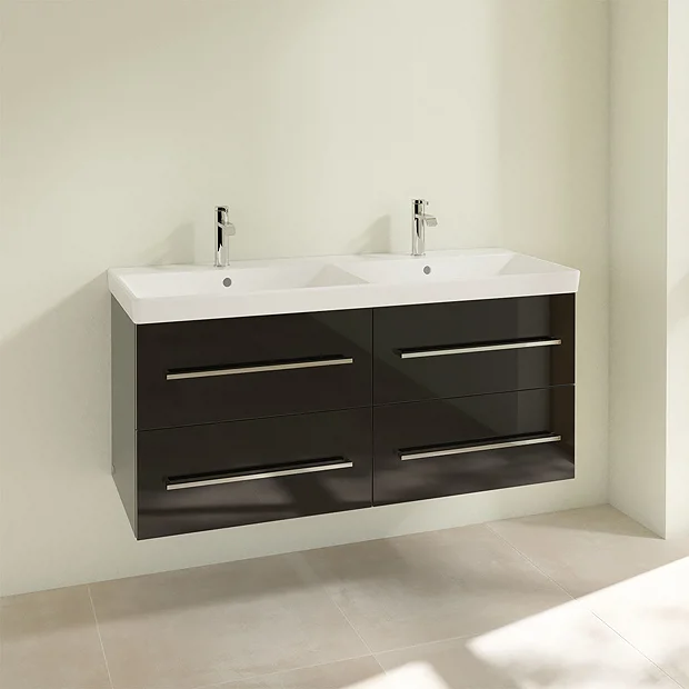 Villeroy & Boch Villeroy And Boch Avento Crystal Black 1200mm Wall Hung 4-Drawer Double Vanity Unit 5 Villeroy & Boch Villeroy And Boch Avento Crystal Black 1200mm Wall Hung 4-Drawer Double Vanity Unit - Image 3