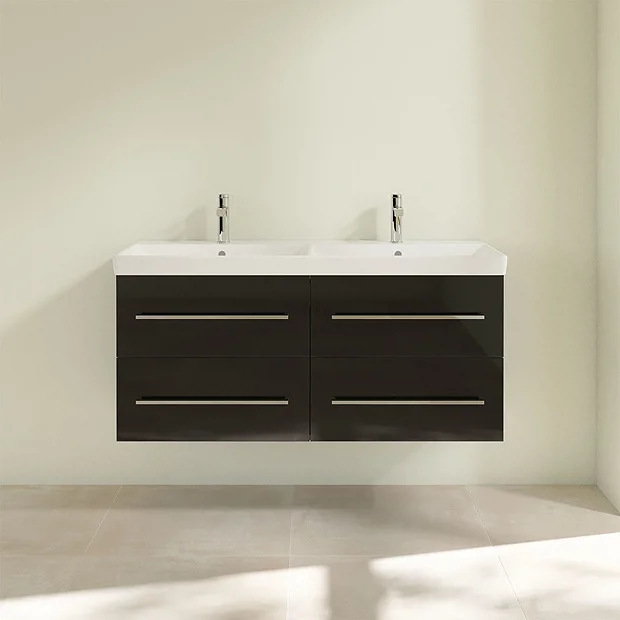 Villeroy & Boch Villeroy And Boch Avento Crystal Black 1200mm Wall Hung 4-Drawer Double Vanity Unit 6 Villeroy & Boch Villeroy And Boch Avento Crystal Black 1200mm Wall Hung 4-Drawer Double Vanity Unit - Image 4