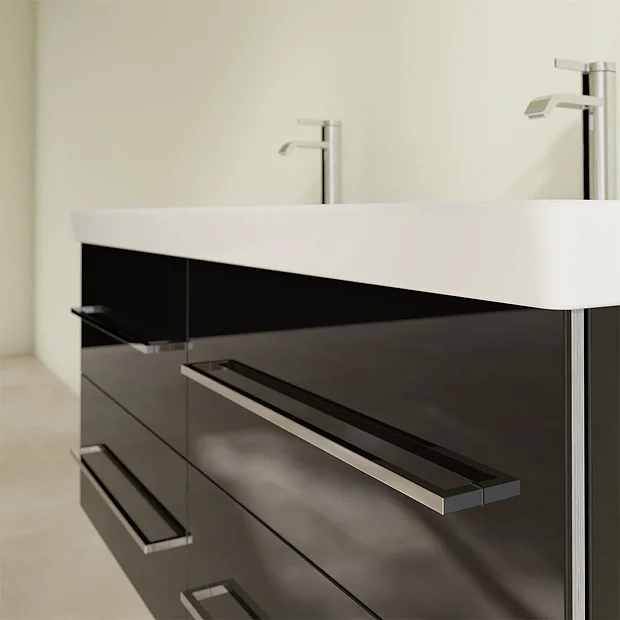 Villeroy & Boch Villeroy And Boch Avento Crystal Black 1200mm Wall Hung 4-Drawer Double Vanity Unit 8 Villeroy & Boch Villeroy And Boch Avento Crystal Black 1200mm Wall Hung 4-Drawer Double Vanity Unit - Image 6