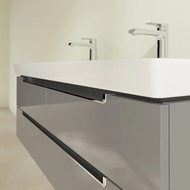 Villeroy & Boch Villeroy And Boch Subway 2.0 Glossy Grey 1300mm Wall Hung Double Basin Vanity Unit 6 Villeroy & Boch Villeroy And Boch Subway 2.0 Glossy Grey 1300mm Wall Hung Double Basin Vanity Unit - Image 4