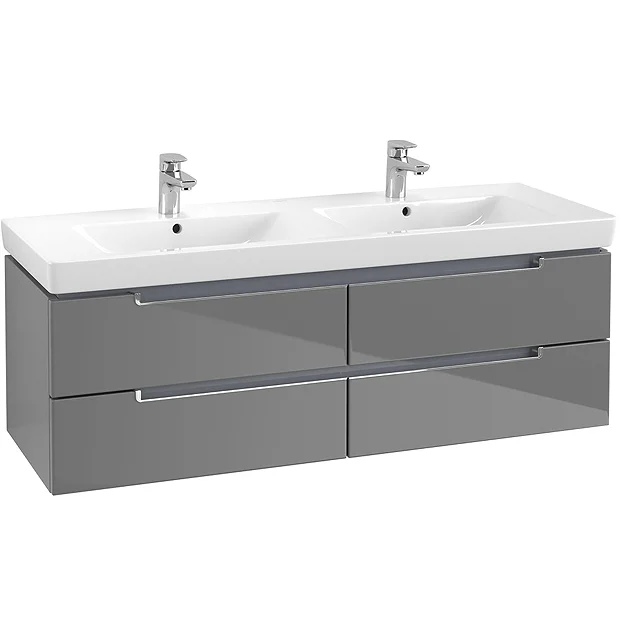 Villeroy & Boch Villeroy And Boch Subway 2.0 Glossy Grey 1300mm Wall Hung Double Basin Vanity Unit 4 Villeroy & Boch Villeroy And Boch Subway 2.0 Glossy Grey 1300mm Wall Hung Double Basin Vanity Unit - Image 2