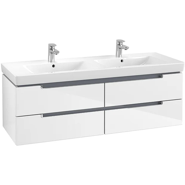 Villeroy & Boch Villeroy And Boch Subway 2.0 Glossy White 1300mm Wall Hung Double Basin Vanity Unit 4 Villeroy & Boch Villeroy And Boch Subway 2.0 Glossy White 1300mm Wall Hung Double Basin Vanity Unit - Image 2