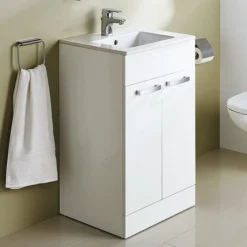 Ideal Standard Tempo 500mm Gloss White Vanity Unit - Floor Standing 2 Door Unit -Bathroom Furniture tem50fsgw d1