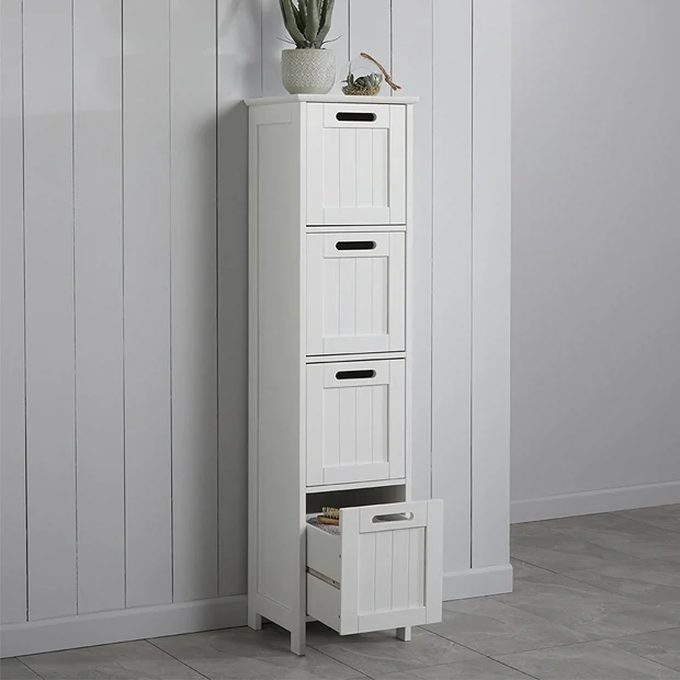 Tongue And Groove 4 Drawer Bathroom Storage Unit - White 4 Tongue And Groove 4 Drawer Bathroom Storage Unit - White - Image 2