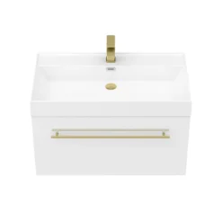 Valencia 800 Gloss White Minimalist Wall Hung Vanity Unit With Brass Handle