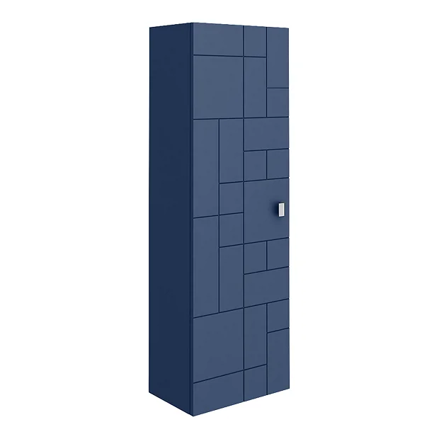 Venice Abstract Wall Hung Tall Storage Cabinet - Blue - With Chrome Square Drop Handle 4 Venice Abstract Wall Hung Tall Storage Cabinet - Blue - With Chrome Square Drop Handle - Image 2