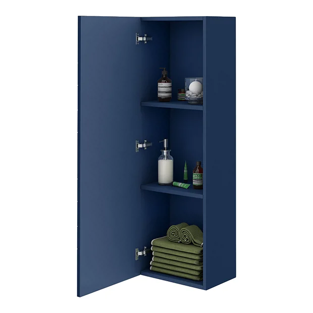 Venice Abstract Wall Hung Tall Storage Cabinet - Blue - With Brushed Brass Square Drop Handle 3 Venice Abstract Wall Hung Tall Storage Cabinet - Blue - With Brushed Brass Square Drop Handle