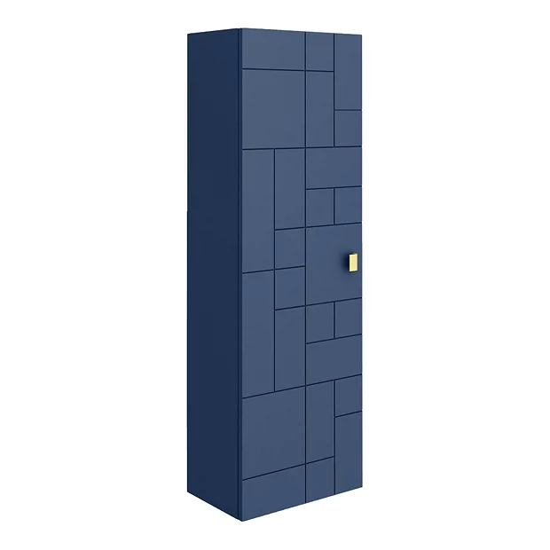 Venice Abstract Wall Hung Tall Storage Cabinet - Blue - With Brushed Brass Square Drop Handle 4 Venice Abstract Wall Hung Tall Storage Cabinet - Blue - With Brushed Brass Square Drop Handle - Image 2